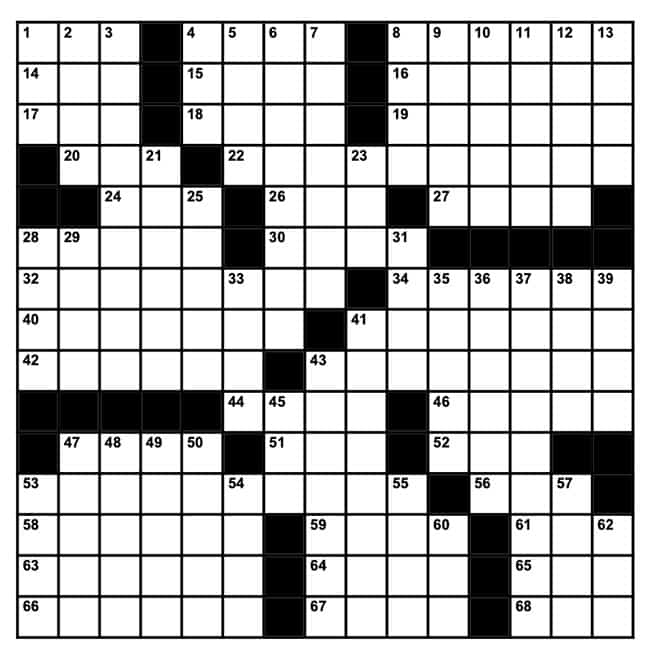 Updated and correct 697 crossword grid and clues